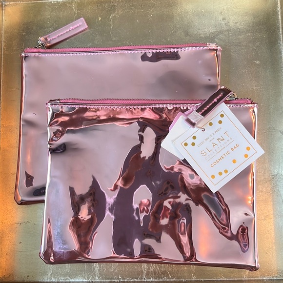 Slant Collections Handbags - Slant metallic pink cosmetic bag w/zipper-NWT